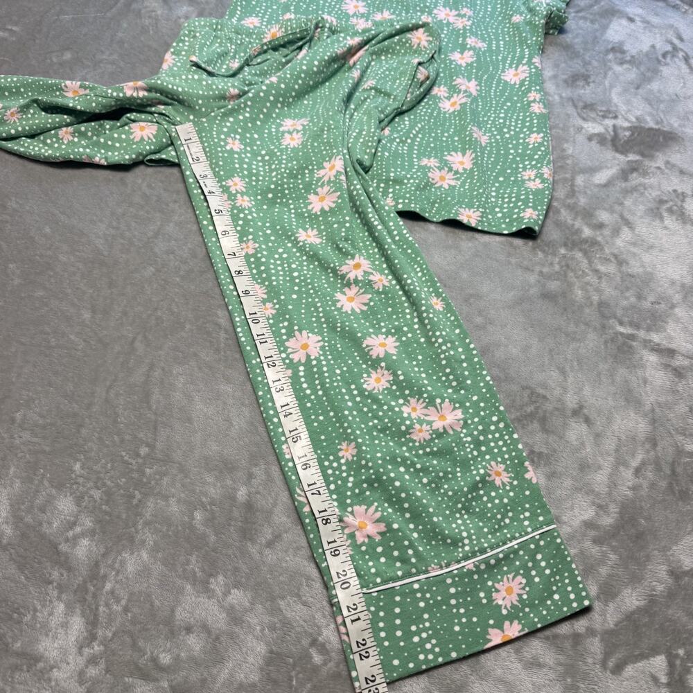 The Cat's Pajamas 2 Pc Pima Cotton‎ Shirt & Ankle Pants Green Floral Sz Small - Picture 9 of 9